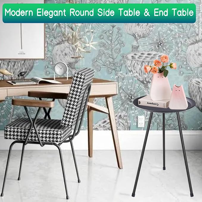 Plant Stand Indoor Outdoor, 20'' Tall Small Patio Table Round Metal Side Table, Multi-Role Rust-Proof Plant Stool Small Outdoor Side Tables for Patio Garden Home Decor