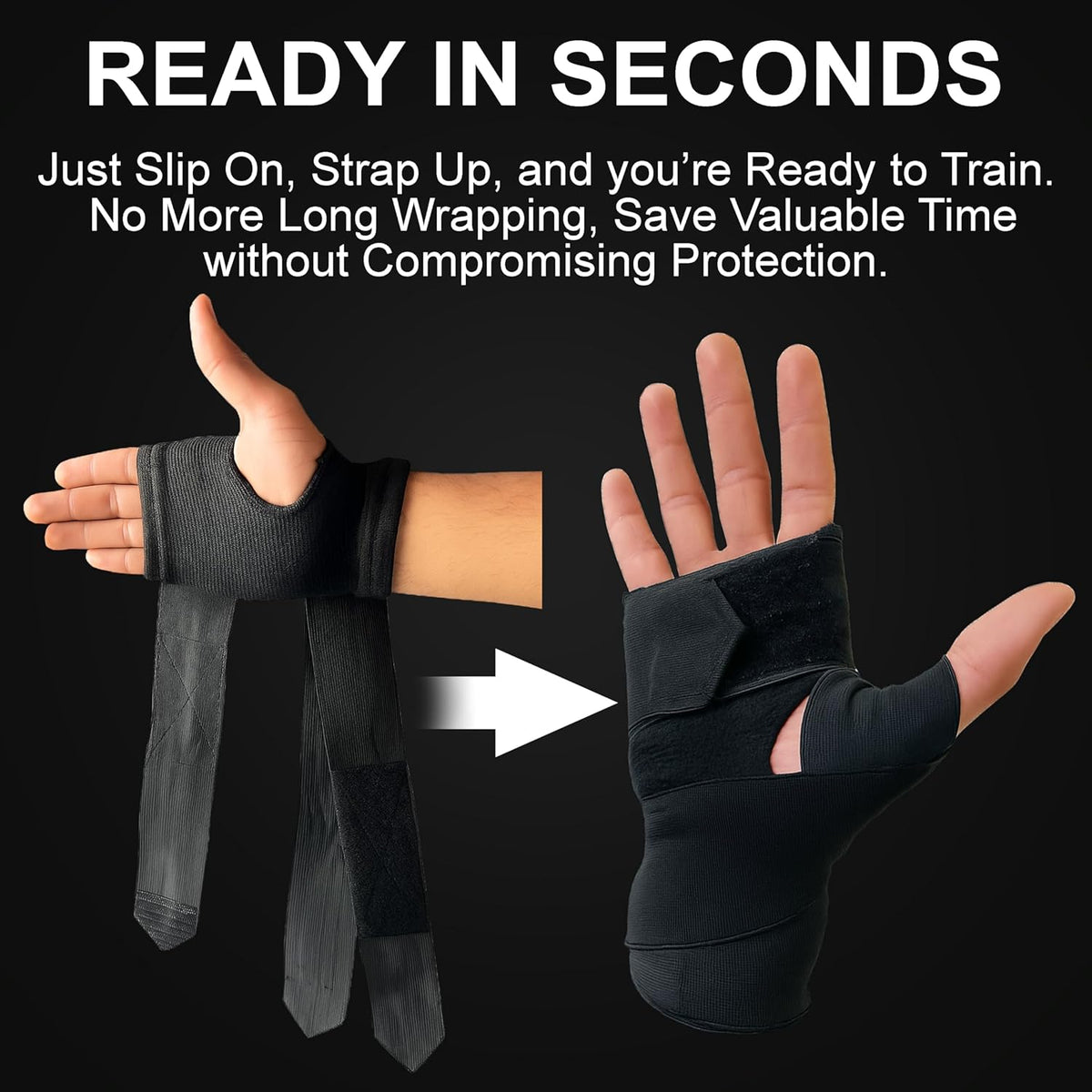 Quickrap Boxing Hand Wrap Gloves - Elastic Thumb Loop Protection for Knuckle & Wrist Support | Unisex Training Gear