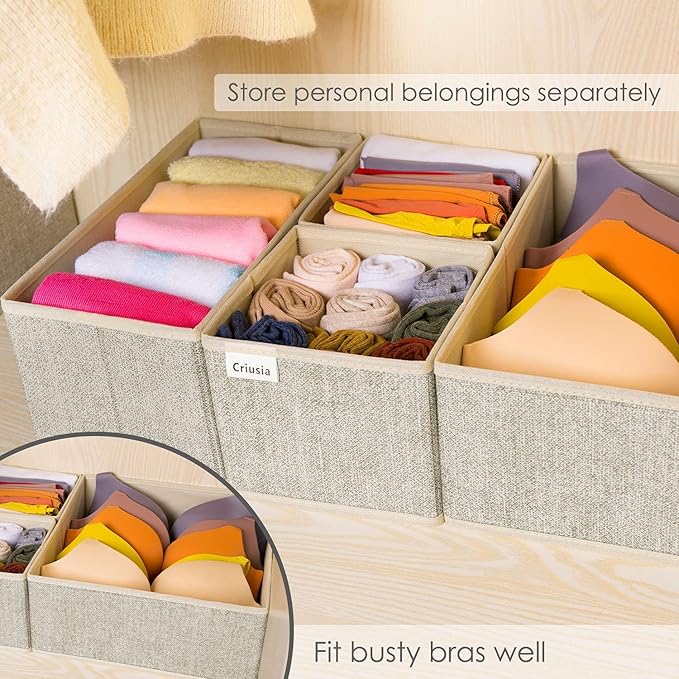 12 Pack Drawer Organizers for Clothing, Foldable Clothes Storage Box Closet Dresser Drawer Organizers Dividers, Bedroom Organization Fabric Bins for Baby Clothes Underwear Sock Bra Ties (Beige)