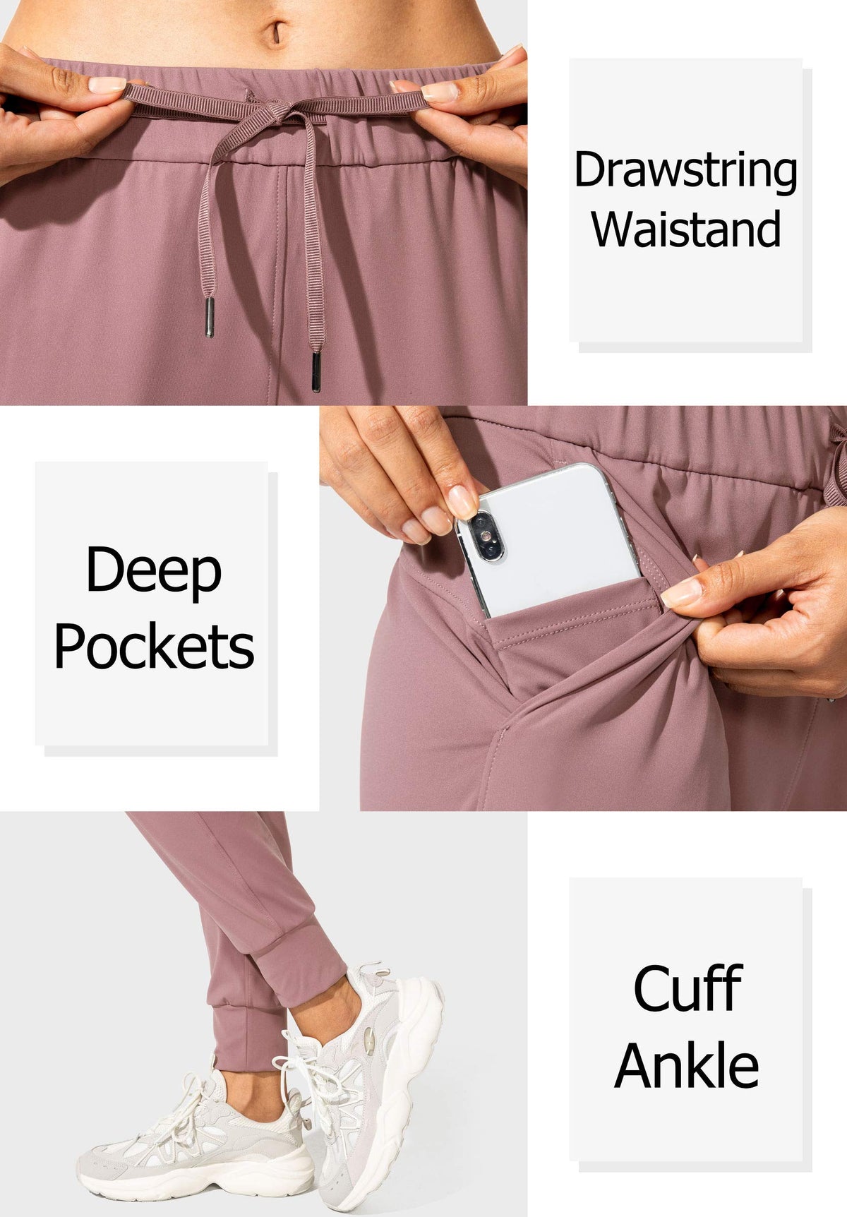 SANTINY Women's Joggers Pants Pockets Drawstring Running Sweatpants for Women Lounge Workout Jogging(Mauve Pink__XXL)