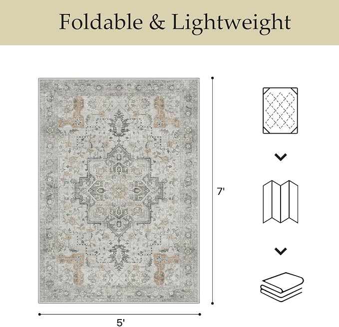 GENIMO Outdoor & Indoor Area Rug 10'x14', Waterproof, Non-Shedding, Easy Cleaning, Boho Mat for Patio, Living Room, Balcony, Dining Room, RV, Deck, Bedroom, Camping, Outside Carpet,Light Grey Brown