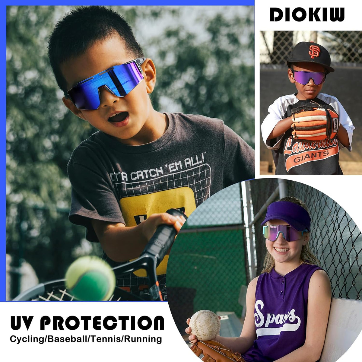 Skiennix Kids Sunglasses - Polarized UV400 Protection for Youth Baseball & Softball | 4-Pack