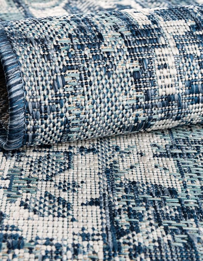 Unique Loom Outdoor Traditional Collection Area Rug - Valeria (4' 1" Round, Blue/ Ivory)