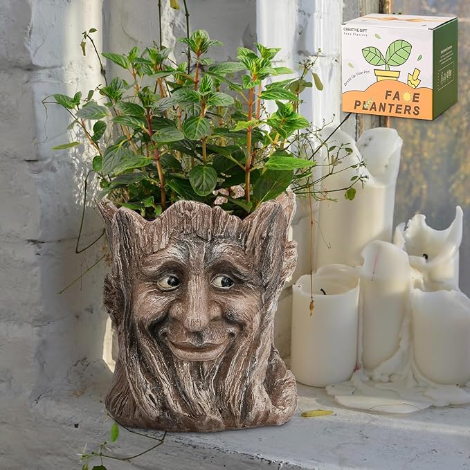vomiceak Face Planter with Funny Smile - Unique Head Planters for Indoor Outdoor Plants with Drainage Hole, Cute Plant Pots for Succulents, Creative Flower Pots as Gifts for Women and Men (Brown Man)