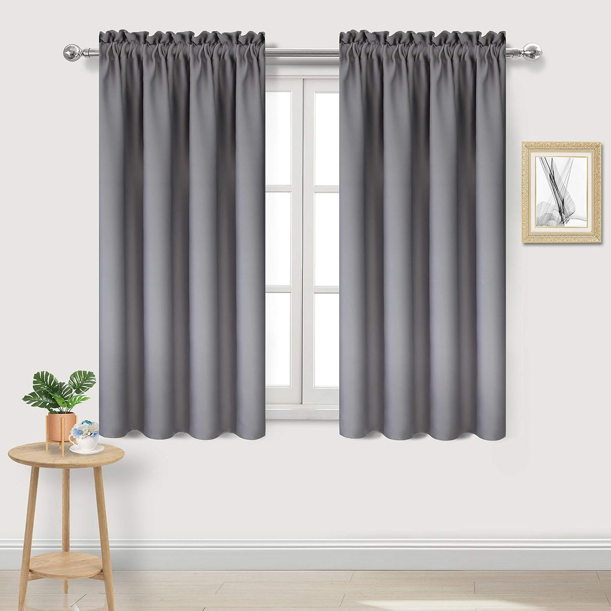 DWCN Blackout Curtains Thermal Insulated Energy Saving Bedroom and Kitchen Curtains Window Treatments, W 38 x L 45 Inch, Set of 2 Grey Rod Pocket Drapes