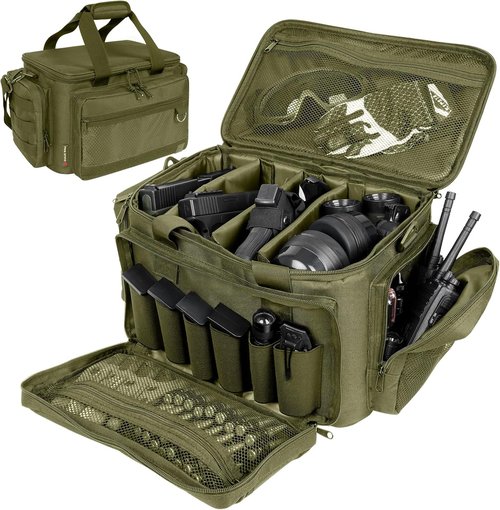 DULCE DOM Tactical Gun Range Bag - Lockable Handgun & Ammo Case with Extra Magazine Storage | Ideal for Outdoor Shooting