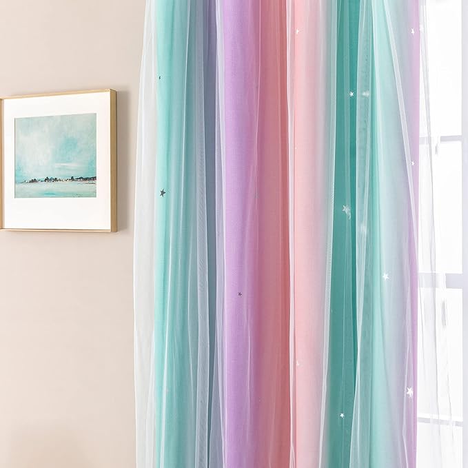 XiDi Curtains for Bedroom Decor, Kids Room Curtains for Girls Rainbow Colour