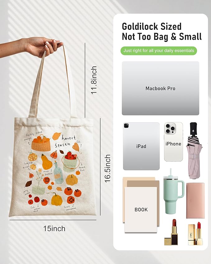 Double-Sided Canvas Tote Bag for Women with Magnetic Snap, Wide Strap & Inner Pocket for Work, Shopping, Travel