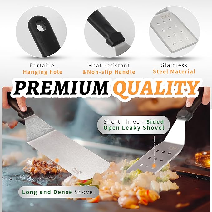 Griddle Accessories Kit for Blackstone Griddle- Stainless Steel Flat Top Grill Tools Set with Spatulas, Basting Cover & Carry Bag - Complete BBQ Cooking Kit for Outdoor, Backyard (Ideal Gift for Men)