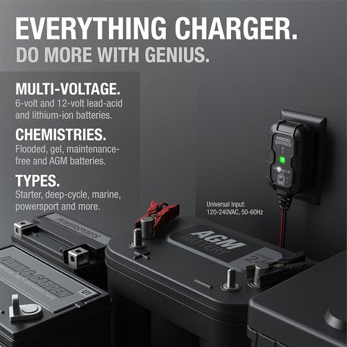 NOCO GENIUS1 Smart Battery Charger - 1A 6V/12V Automatic Maintainer & Desulfator | Overcharge Protection & Temperature Compensation