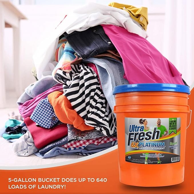 Ultra Fresh Platinum Sport 5 Gallon 6x Laundry Detergent Suitable for All Machine Type and Up to 640 Laundry Loads with Pump (4 Pack)
