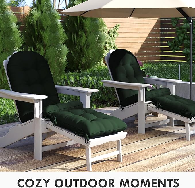 Adirondack Chair Cushion with Ottoman, Folding Adjustable Adirondack Seat Cushions, Waterproof Adirondack Patio Chair Pads for Garden, Deck, or Poolside, Large-Dark Green-1