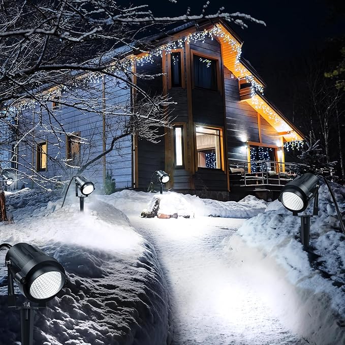 High Brightness 1000LM Outdoor Spot Lights for Yard, 3500K Warm White Spot Lights Outdoor with 4.9FT Electric Cord, 10W LED IP66 Waterproof Landscape Spotlights for Garden Tree Flag - 4 Pack