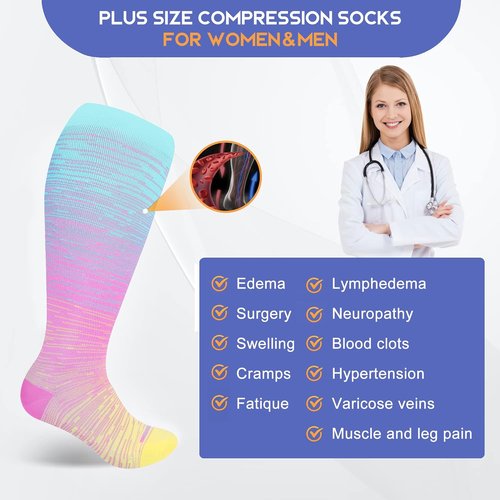 LEVSOX Compression Socks for Women & Men - Plus Size 15-20 mmHg Knee High for Travel & Nurses