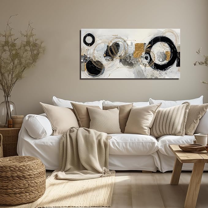 Abstract Pictures Wall Art for Living Room Black White and Gold Wall Decor Office Modern Prints Wall Art for Bedroom Size 20 x 40 Inch