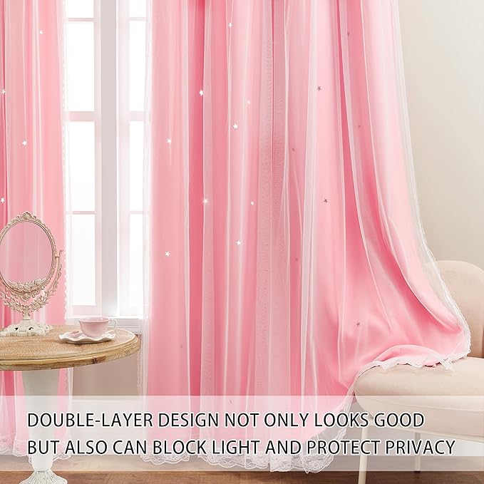 XiDi Pink Curtains for Bedroom Decor, Girls Room Blackout Curtains, Kids Room