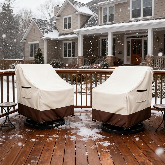 Waterproof 2 Pack Outdoor Swivel Chair Cover for Patio Chair Size Up to 33" W x 35" D x 36" H inch,Outdoor Lawn Patio Furniture Covers (Beige)