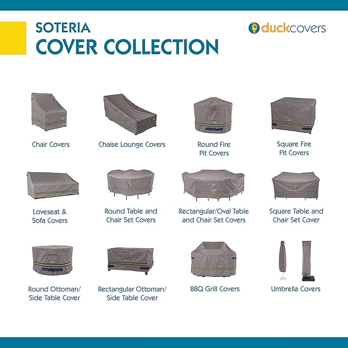 DUCKCOVERS Soteria Waterproof 140 Inch Rectangular/Oval Patio Table with Chairs Cover, Outdoor Table and Chair Cover