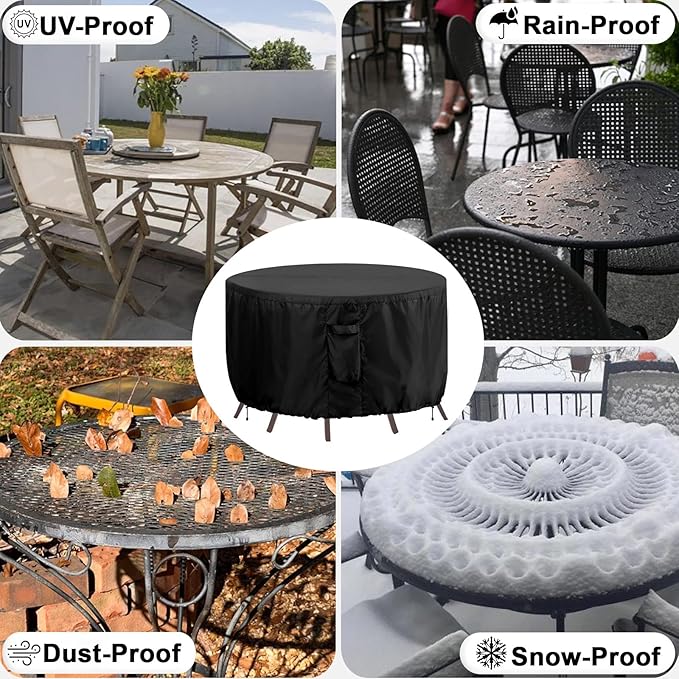 OutdoorLines Outdoor Waterproof Patio Table Furniture Set Covers - Round Couch Sectional Cover Outside Weatherproof Patio Furniture Covering for Deck, Lawn and Backyard 96" Dia x 28" H, Black
