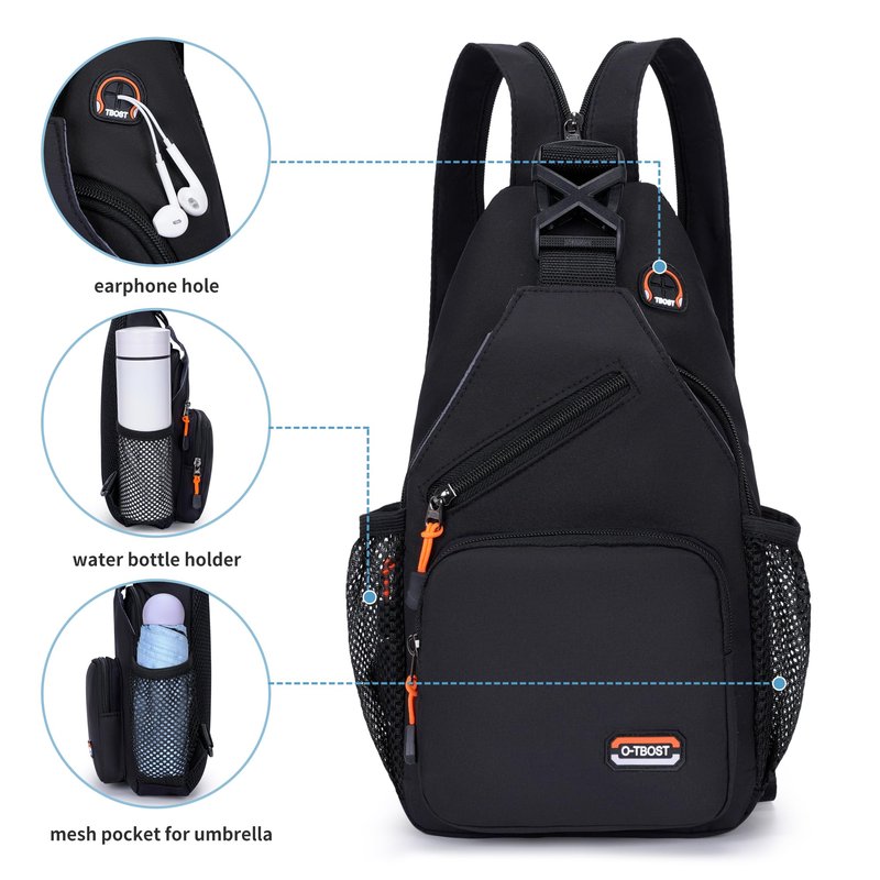 O-TBOST Travel Small Sling Bag Crossbody Bags for Women Men Casual Backpack Cross Body Pack Daypack for Hiking and Biking (black)