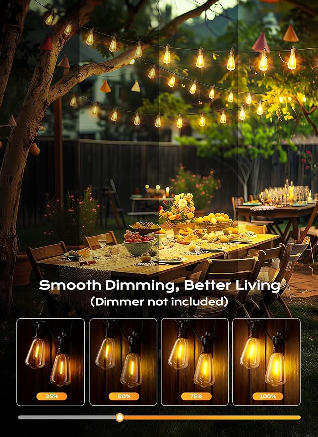 Brightown Outdoor String Lights, 75FT 22+2 LED ST38 LED Patio Lights Shatterproof, Dimmable IP65 Waterproof Connectable Hanging Outdoor Light for Backyard, Porch, Deck, Balcony