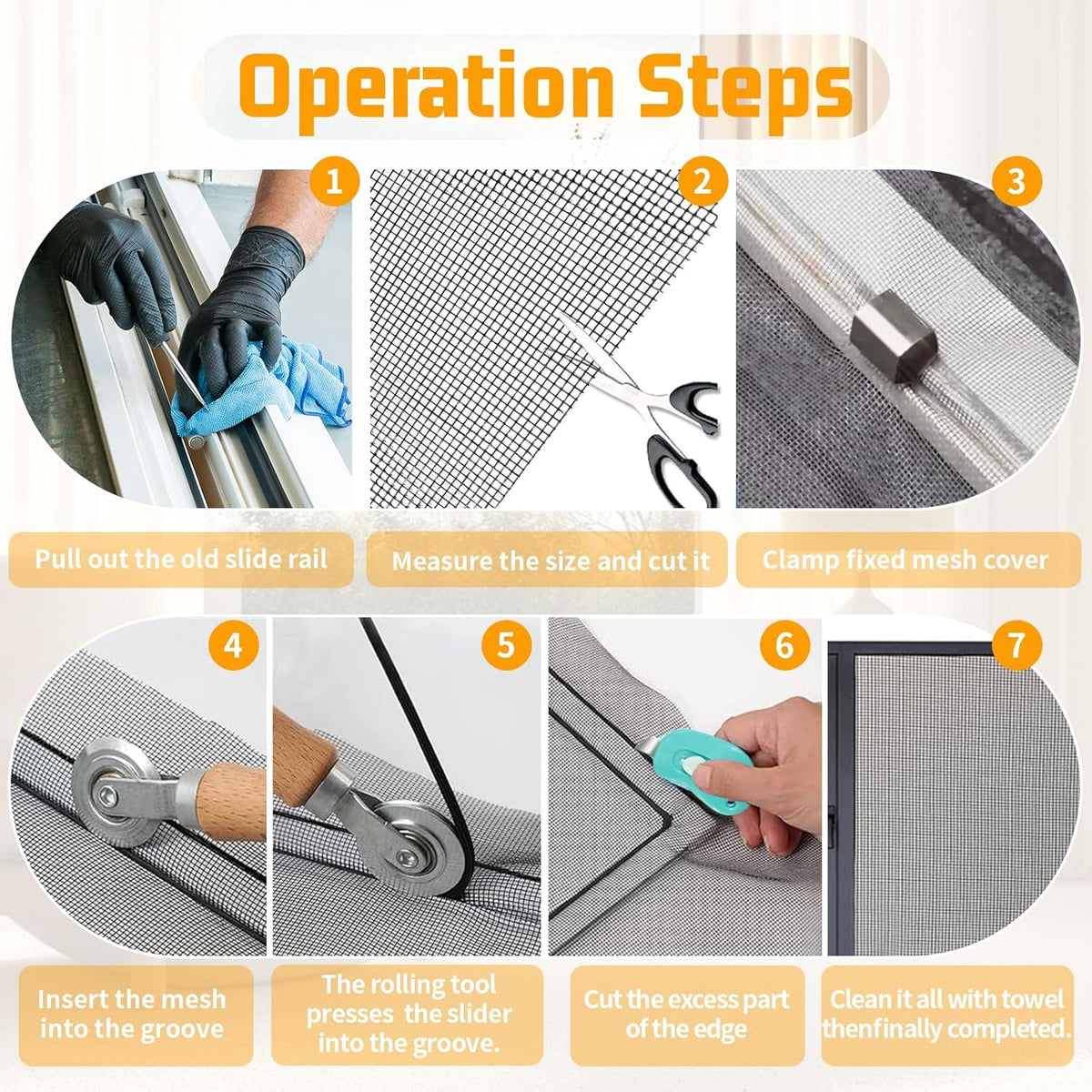 Window Screen Replacement,Screen Door Repair Kit, 48"x178" Black Window Screen Mesh,Including 50 FT Splines+Hooks+2 Rollers+8 Clips+Scissors+Knife+Tape Measure,Fully Equipped Window Screen Repair Kit