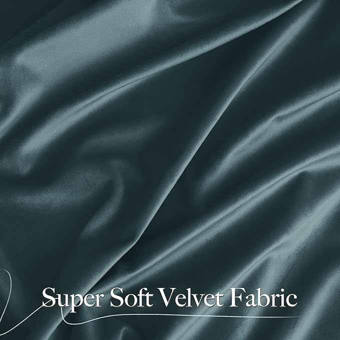NICETOWN Room Darkening Greyish Blue Velvet Curtains, Rod Pocket Super Soft
