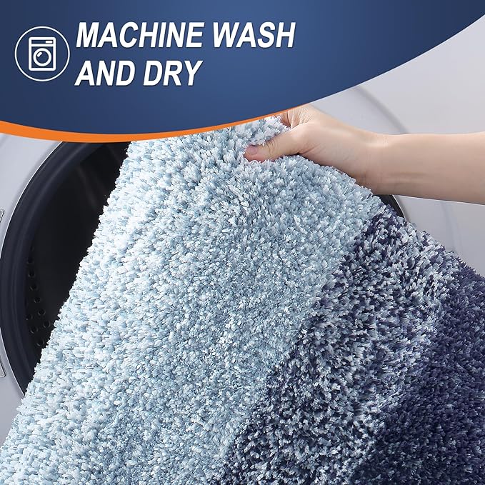OLANLY Bathroom Rugs Mat 50x30, Extra Soft Absorbent Microfiber Bath Rugs, Rubber Backing, Quick Dry, Machine Washable Bath Mats for Bathroom Floor, Tub and Shower, Home Decor Accessories, Airy Blue