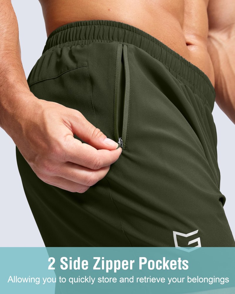 G Gradual Men's Athletic Running Shorts with Zipper Pockets Quick Dry 7"/ 5"/ 9" Workout Gym Shorts for Basketball Hiking(Olive,9XXL)