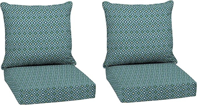 Arden Outdoor Deep Seat Cushion Set (2-Pack), 24 in x 24 in, Weather-Proof, Rain-Proof, Fade Resistant Patio Cushion for Chair, Sofa, and Couch Alana Tile