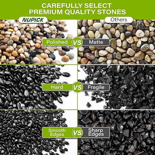 NUPICK 6lb River Rocks for Plants Indoor, 1/5 Inch Black Pebbles for Vases Fillers, Decorative Pea Gravel for Fish Tank, Natural Polished Stones for Succulent, Bonsai, Landscaping, Bird Baths