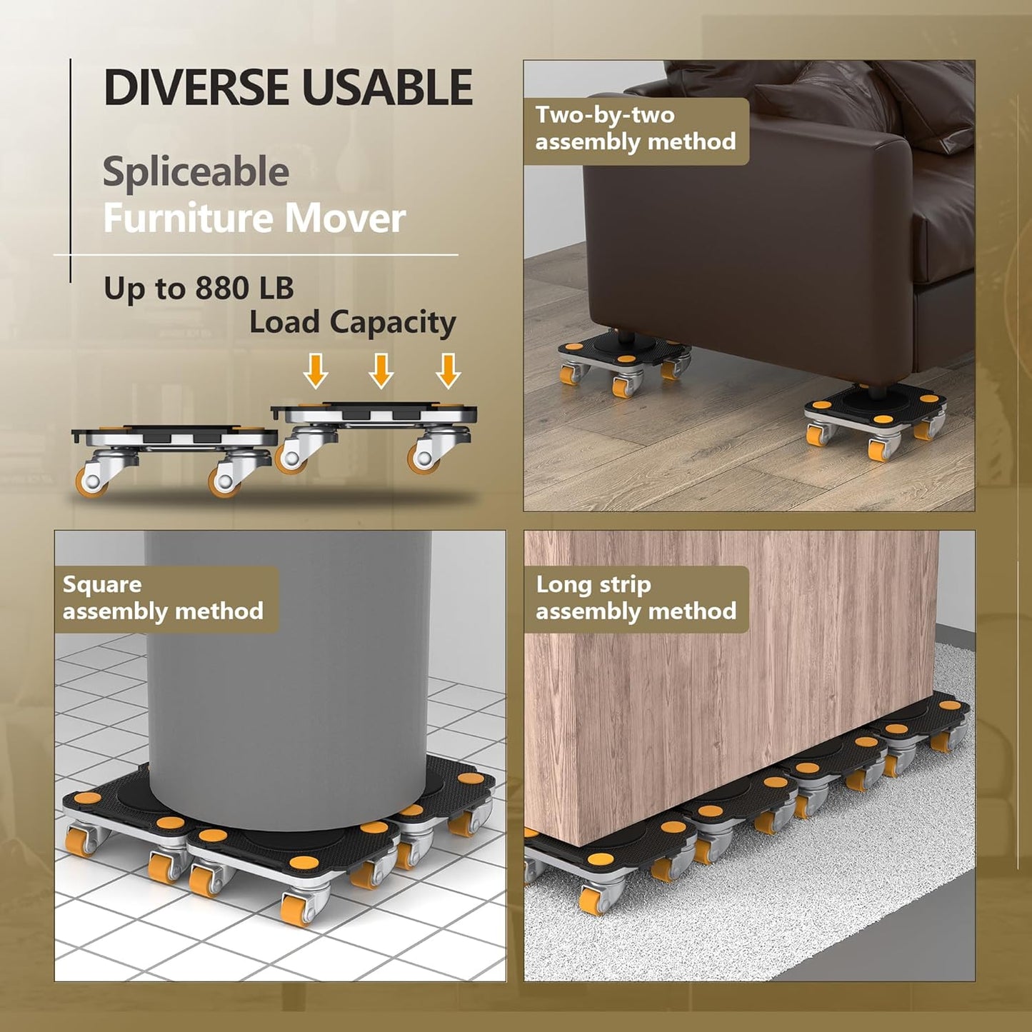 ONEON Furniture Mover Pro Set - Enhanced Dolly and Lifter with Custom TPE Wheels for Easy Furniture Lifting and Moving - Professional Tool for Effortless Furniture Transport (Black 4Dollies + 1Lifter)