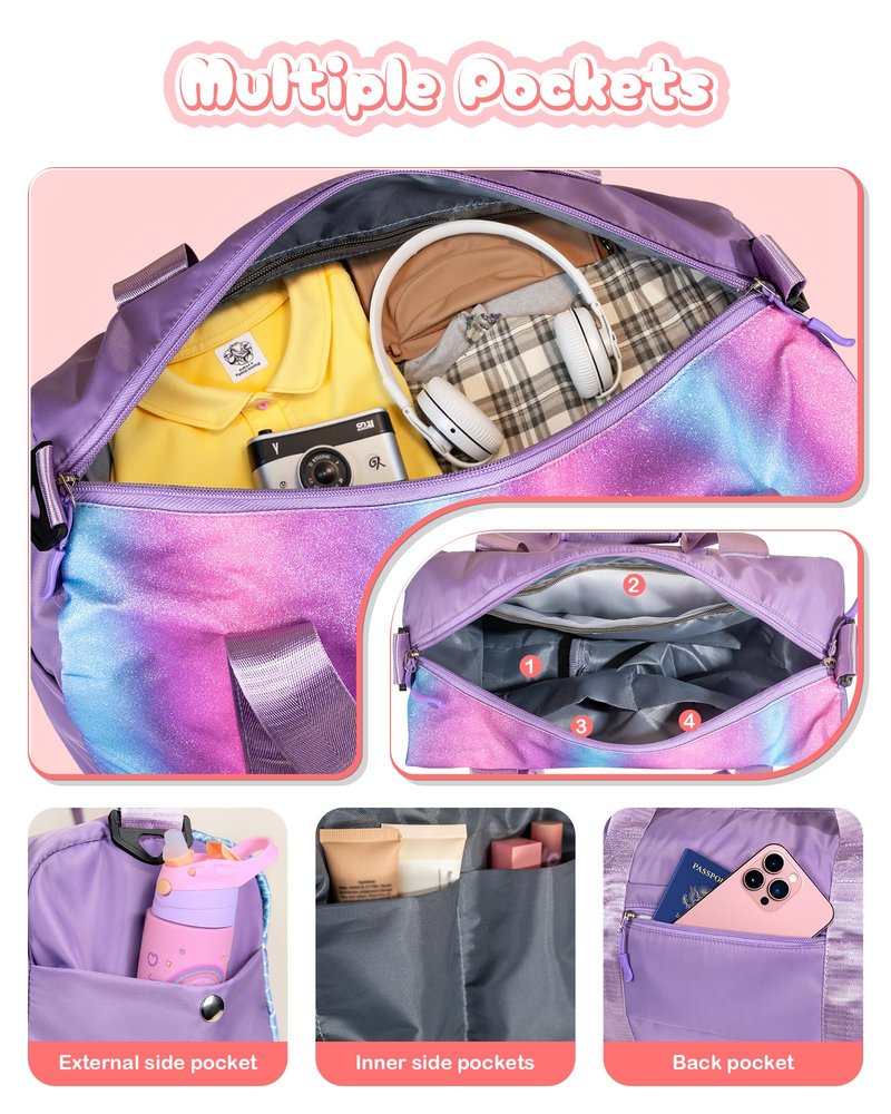 Vogewood Daughter Birthday Gifts-Girl Gym Bag with Shoe Compartment, Kid Personalized Weekender Overnight Bags, Initial Travel Tote with Makeup Pouch, Graduation Gift for Girls (Letter Y)