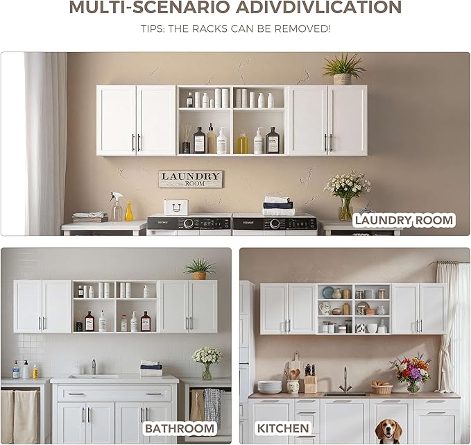 Furnaza Wall Cabinets for Laundry Room, Shaker Wall Mounted Kitchen Cabinets