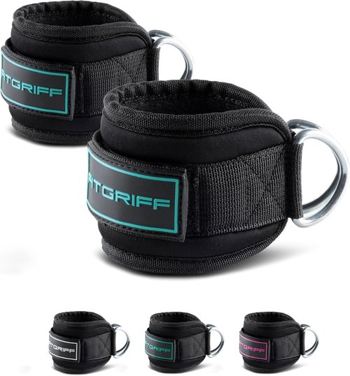 Fitgriff® Ankle Straps V3 - Cable Machine Leg Pulley Attachment for Effective Kickbacks (2 Pieces)