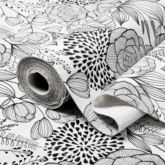 Floral Drawer and Shelf Liner for Kitchen 12IN x 20FT, Non-Adhesive and Strong Non-Slip Cabinet Drawer Liners, Waterproof Thickened Shelf Liner,Easy to Clean,Black and White
