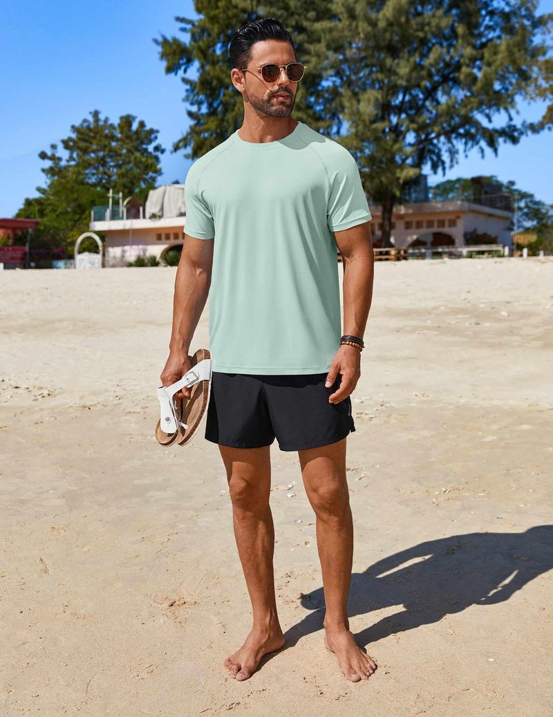 COOFANDY Mens Short Sleeve T Shirts UPF 50+ Uv Protection Rashguard Shirts Swimming Top for Men Light Green