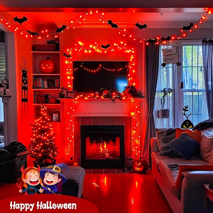 JMEXSUSS 400 LED Red Lights for Halloween, 132ft Halloween String Lights Plug in with Remote, Indoor Outdoor Red Light for Tree Porch Yard House Christmas Decorations