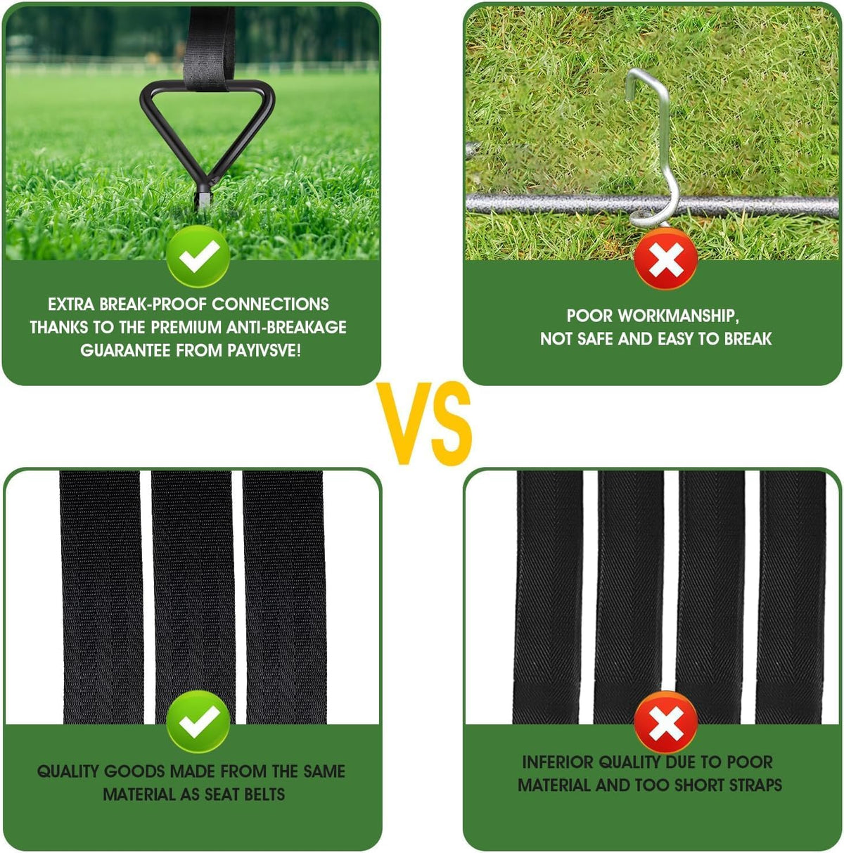 Skiennix Trampoline Ground Anchors - Heavy Duty Screw-In Stakes with Strong Straps | Black, 6-Pack