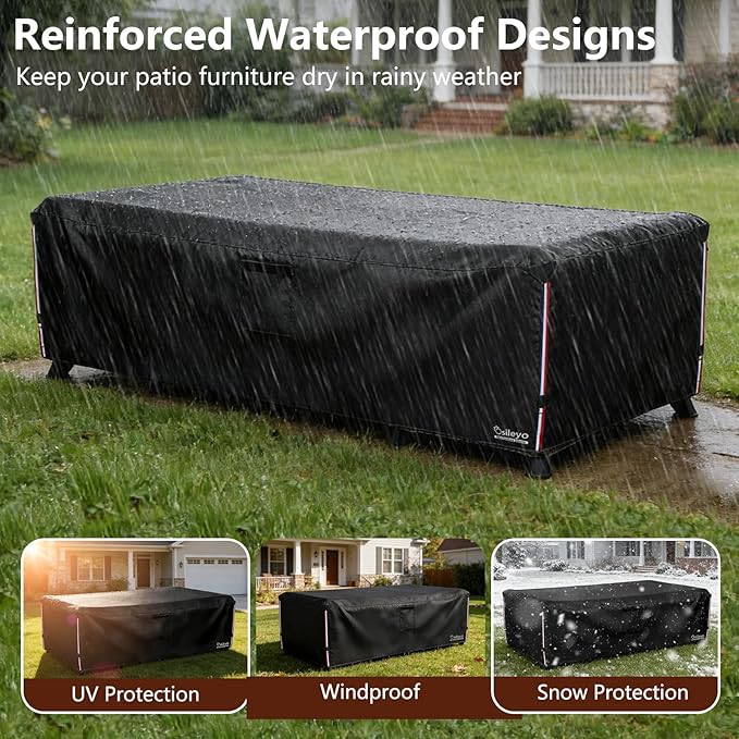 Patio Furniture Covers Waterproof,600D Heavy Duty Patio Cover for 6/7/8 PCS Sets Sectional Sofa Couch Dining Rocking Swivel Chairs Ottomans Coffee Table,88L x 62W x 28H inch