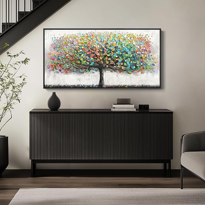 Large Framed Tree of Life Colorful Wall Art, Modern Canvas Prints Paintings