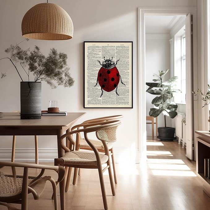 Poster Master Dictionary Art Poster - Retro Ladybug Print - Insect Art - Red Bug Art - Gift for Men, Women & Animal Lover - Minimal Decor for Living Room & Kid's Room - 8x10 UNFRAMED Wall Art