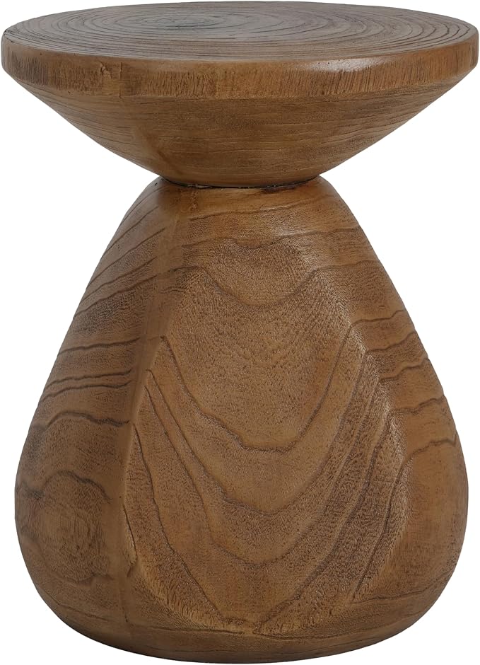 Christopher Knight Home Yone MGO Outdoor Side Table with Wood Grain Finish, Lightweight Concrete Accent Table for Indoor/Outdoor Usage, Small End Table with Waterdrop-Shaped Base, No Assembly, Wood
