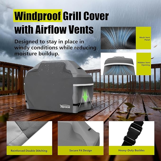 YSPACE Grill Cover Heavy Duty Waterproof, Gas BBQ Grill Cover for Outdoor Grill, 2–3 Burner Fit, Weather Resistant with Adjustable Straps, Weber, Char-Broil, Genesis, Brinkmann, Nexgrill