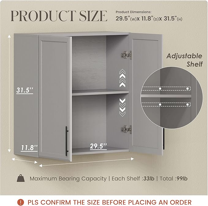 FIMELLO 30" Laundry Room Cabinets Wall Mounted, Wall Cabinets