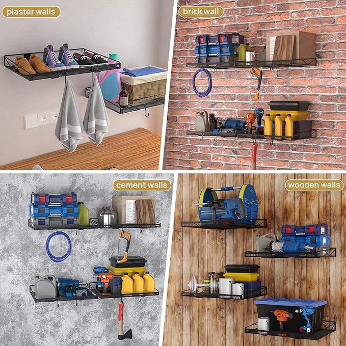 2 Pack Garage Wall Shelf, Garage Wall Mounted Shelving, Heavy Duty Floating
