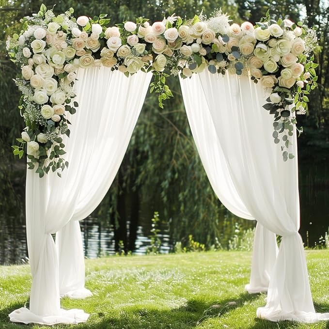 Wokceer Wedding Arch Draping Fabric 28.7" x 20FT Ivory Drapes Sheer Fabric Backdrop Arch Draping Fabrics for Wedding Ceremony Birthday Party Bridal Shower Decoration