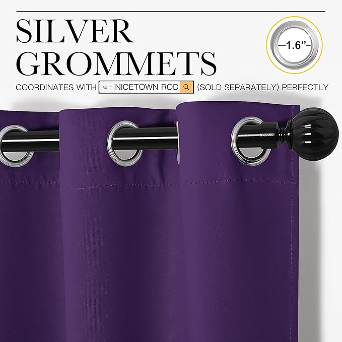 NICETOWN Purple Blackout Curtains 86 inches Long, Niose Reducing and Thermal