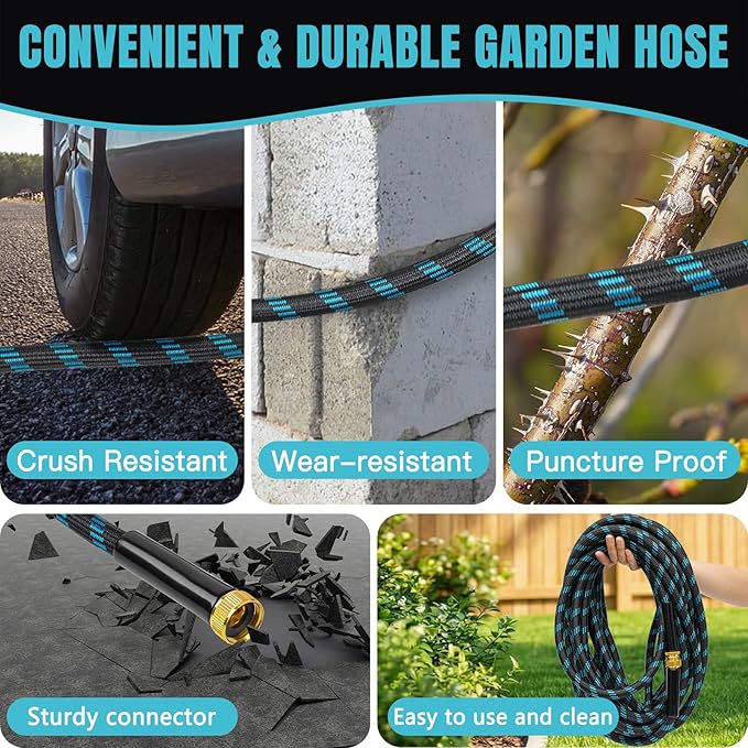 Gardentime 100FT Non-Expandable Garden Hose, Heavy Duty Flexible Water Hose with Leakproof 3/4" Fittings 10 Modes Spray Nozzle, Kink-Free, Lightweight & Durable for Yard, Lawn, Garden & Outdoor Use