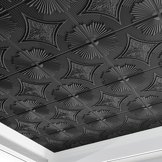 Art3d Drop Ceiling Tiles 24x24 in Black, 3D Wainscoting Panels Glue Up 2x2